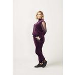 Moda Berray 1950 Mürdüm Kolları Taşlı Tam Kalıp Tarz Kadife Büyük Beden Eşofman Takımı