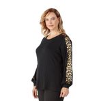Moda Berray 1953 Siyah Uzun Kollu Kahve Leopar Desenli Büyük Beden Triko Bluz SİYAH-48