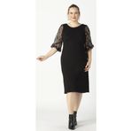 Moda Berray 1958 Siyah Kolu Fileli Desenli Esnek Büyük Beden Triko Kadın Elbise