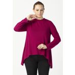 Moda Berray 2350 Violet Desenli Asimetrik Kesim Uzun Kollu Büyük Beden Kadın Bluz