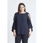 Moda Berray 28004 Lacivert Kolları İncili Büyük Beden Kadın Bluz