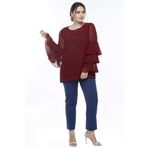 Moda Berray 28009 Bordo Kolları Fırfırlı Büyük Beden Kadın Bluz