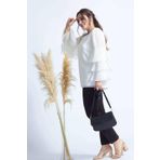 Moda Berray 28009 Ekru Kolları Fırfırlı Büyük Beden Kadın Bluz