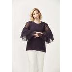 Moda Berray 28009 Koyu Mürdüm Kolları Fırfırlı Büyük Beden Kadın Bluz