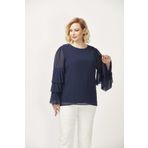 Moda Berray 28009 Lacivert Kolları Fırfırlı Büyük Beden Kadın Bluz