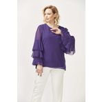 Moda Berray 28009 Mor Kolları Fırfırlı Büyük Beden Kadın Bluz