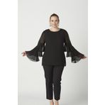 Moda Berray 28009 Siyah Kolları Fırfırlı Büyük Beden Kadın Bluz