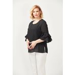 Moda Berray 3206 Siyah Kolları Fisto Detaylı Büyük Beden Kadın Bluz