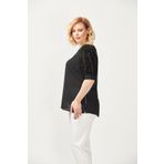Moda Berray 3208 Siyah Kolu Jakarlı Rebeka Kumaş Büyük Beden Kadın Bluz