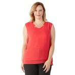 Moda Berray 3241 Yaka Fırfırlı Kolsuz Büyük Beden Şık Bluz Nar Çiçeği NAR ÇİÇEĞİ-46