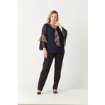 Moda Berray 4039 Lacivert Leopar Desenli Volan Kollu Büyük Beden Kadın Bluz