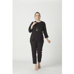 Moda Berray 4041 Siyah Kolyeli Arka Yaka Fermuarlı Krep Büyük Beden Kadın Bluz