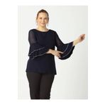 Moda Berray 4043 Lacivert Kolları Volanlı Esnek Şık Taşlı Büyük Beden Bluz