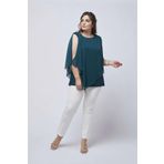 Moda Berray 4050 Petrol Taşlı Pelerinli Şifon Büyük Beden Şık Kadın Bluz