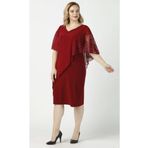 Moda Berray 4051 Bordo Pelerinli Esnek Kumaş Büyük Beden Elbise