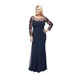 Moda Berray 8028 Uzun Kollu Arkası Şifon Kuyruklu Abiye Elbise Lacivert