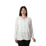 Moda Berray B-069 KOLU APOLETLİ KARE ÇİÇEK DESENLİ PAMUK KETEN KADIN BÜYÜK BEDEN BEYAZ GÖMLEK BEYAZ-46