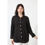 Moda Berray SB-077 SİYAH PAMUK KETEN KOLU APOLETLİ İKİ CEPLİ KADIN BÜYÜK BEDEN GÖMLEK SİYAH-42