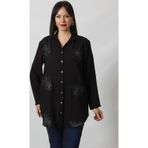 Moda Berray SB-092 SİYAH GÜMÜŞ YALDIZLI GÜNEŞ DESENLİ KOLU APOLETLİ YANDAN CEPLİ TUNİK GÖMLEK KADIN BÜYÜK BEDEN