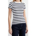 Moda Bisiklet Yaka Örme Slim Çizgili Desen Casual Günlük Regular Kısa Kol Bluz