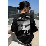 MODA BLUE MOONS 1898 Brooklyn Siyah Oversize Salas Boyfriend Kadın T-shirt