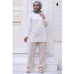 Moda Bu Huban Moda Kadın Bej Beli Lastikli Bol Paça Salaş Yazlık Pantolon Aerobin-865829 Aerobin-865829