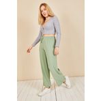Moda Bu Kadın Mint Beli Lastikli Bol Paça Salaş Yazlık Pantolon Aerobin-865829