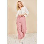Moda Bu Kadın Pudra Beli Lastikli Bol Paça Salaş Yazlık Pantolon Aerobin-865829