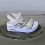 Moda Butik Taşlı Örgülü Kolay Giyilir Kız Çocuk Sandalet - Açık Bej
