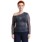 Moda Büyük Beden Asimetrik Yaka Örme Slim Baskılı Desen Casual Günlük Regular Uzun Kol Bluz_Gri-XL