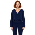 Moda Büyük Beden Kruvaze Örme Regular Düz Desen Casual Günlük Regular Uzun Kol Bluz_Lacivert-2XL