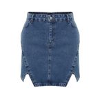 Moda Büyük Beden Regular Düz Desen Günlük Mini Boy Çift Yırtmaçlı Denim Etek