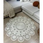 Moda Cardin Jüt Hasır El Örgüsü Halı Kilim Yıkanabilir Çift Taraflı Yuvarlak - Krem - 110 x 110 cm