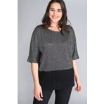 Moda Cazibe Kadın Gümüş Yarım Kol Simli Altı Siyah Bluz M9320