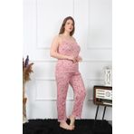 Moda Çizgi 202198 Somon Büyük Beden İp Askılı Kadın Pijama Takımı