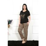 Moda Çizgi 202203 Siyah Büyük Beden Kısa Kol Kadın Pijama Takımı