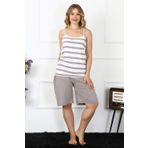 Moda Çizgi 202208 Vizon Büyük Beden İp Askılı Kadın Pijama Takımı