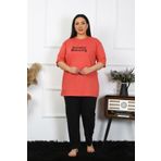 Moda Çizgi 202404 Büyük Beden Mercan Kadın Pijama Takımı