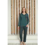 Moda Çizgi 4146 Yeşil Penye Uzun Kol Kadın Pijama Takımı