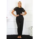 Moda Çizgi 4147 Siyah Kolu Dantelli Penye Kadın Pijama Takımı