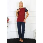 Moda Çizgi 4149 Bordo Kolu Dantelli Penye Kadın Pijama Takımı