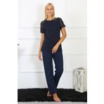 Moda Çizgi 4150 Lacivert Kolu Dantelli Penye Kadın Pijama Takımı