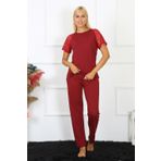 Moda Çizgi 4152 Bordo Kolu Dantelli Penye Kadın Pijama Takımı