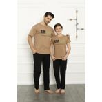 Moda Çizgi 50102 Baba Oğul Bej Aile Pijama Takım