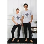 Moda Çizgi 50126 Pamuk Penye Sevgili Kombini Gri Pijama Takımı