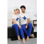 Moda Çizgi 50129 Pamuk Penye Sevgili Kombini Beyaz Pijama Takımı
