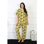 Moda Çizgi 75007 Sarı Büyük Beden Kısa Kol Kadın Pijama Takımı