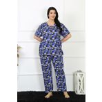 Moda Çizgi 75010 Saks Mavi Büyük Beden Kısa Kol Kadın Pijama Takımı