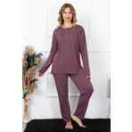 Moda Çizgi 75013 Mürdüm Büyük Beden Uzun Kol Kadın Pijama Takımı