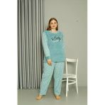 Moda Çizgi 808046 Welsoft Polar Büyük Beden Su Yeşili Kadın Pijama Takımı